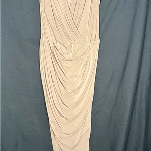 Chic Beige Draped Women's Dress